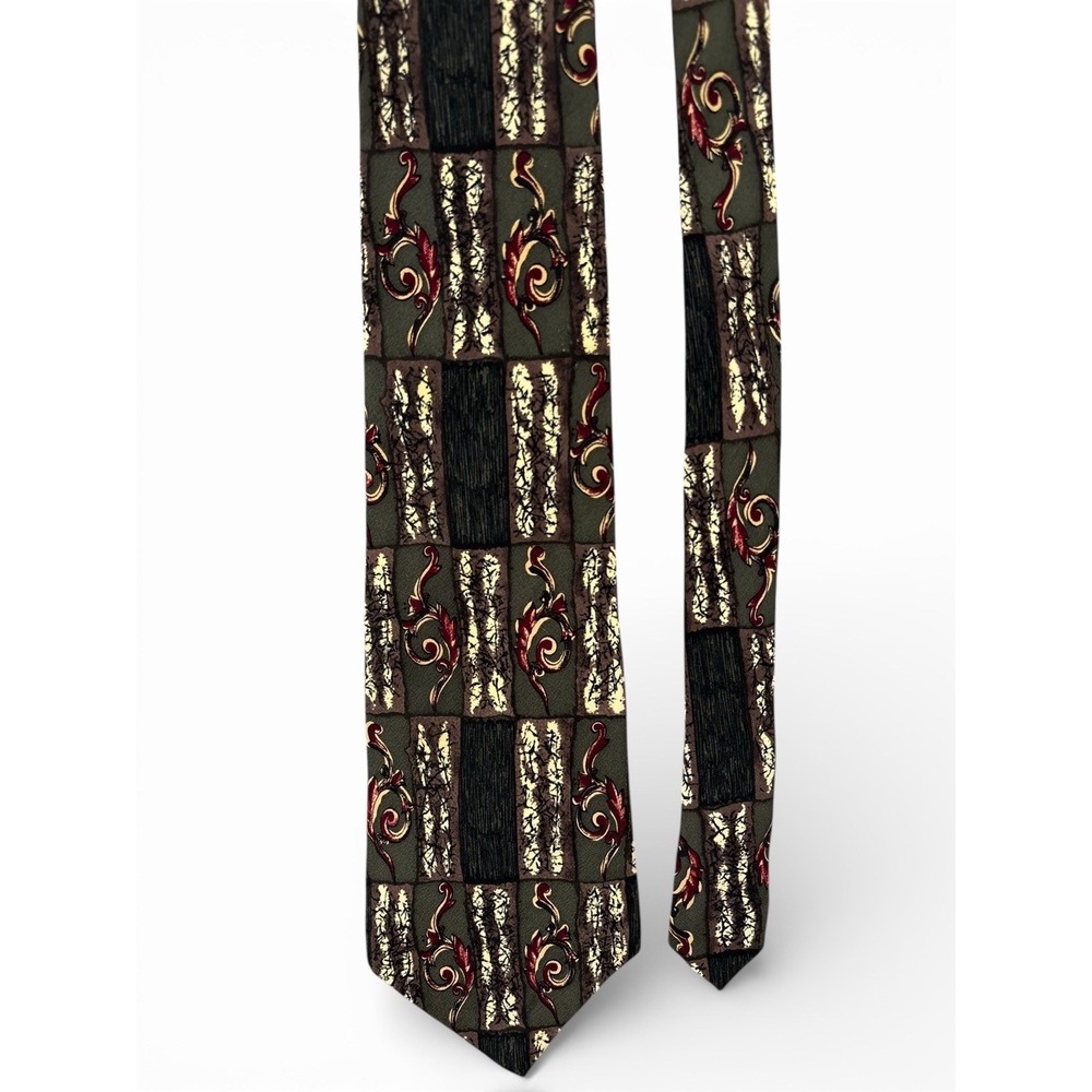 Vintage Christian Dior Tie Olive Green Baroque Art Designer 100% Silk Necktie - Picture 2 of 8